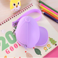 Europe and the United States new cartoon wrist with zipper zero wallet, pure color lovely personality baseball cap, silica gel girls coins bag violet
