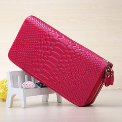 The new double zipper head layer Cowhide Leather Wallet Purse long pure crocodile embossed leather clutch hand bag K018 double decker Mei Hong