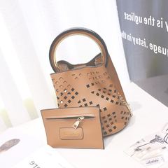Love love mesh shoulder hollow flowers bucket bag 2017 new spring and summer fashion leisure bags single Dark brown