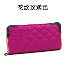 Ladies purse Europe series zipper wrist bag female bills long clip hand bags change mobile phone bag hand bag Rose purple