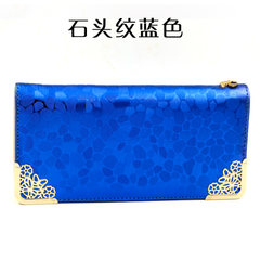 Ladies purse Europe series zipper wrist bag female bills long clip hand bags change mobile phone bag hand bag Blue stone