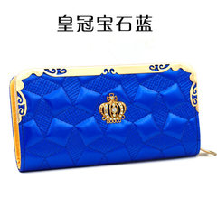 Ladies purse Europe series zipper wrist bag female bills long clip hand bags change mobile phone bag hand bag Crown jewel blue
