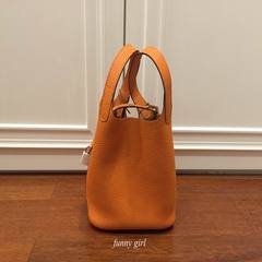 2017 imported Togo leather basket bucket bag full leather bags are all-match Orange (trumpet 18cm)