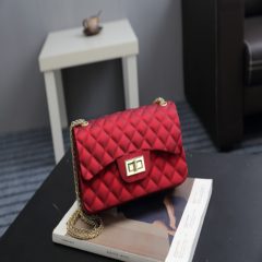 2017 European fashion diamond casual handbag Mini jelly bag matte diagonal shoulder chain small package Large red wine matte
