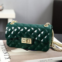 2017 European fashion diamond casual handbag Mini jelly bag matte diagonal shoulder chain small package Dark green trumpet