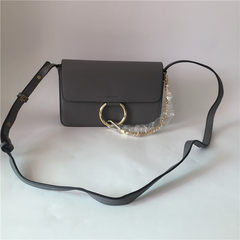 2017 New Leather Handbag Shoulder Bag Messenger Bag Leather Bag small ring chain small package gray