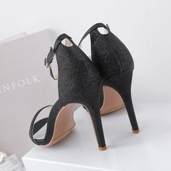2017swnudist new fashion leather sexy nightclub, ultra-fine high-heeled sandals, a word with high-heeled sandals, women Thirty-eight black