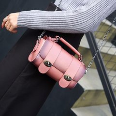 Korean retro Boston chain bag handbag cylinder lock Satchel Shoulder mini bag bag Pink