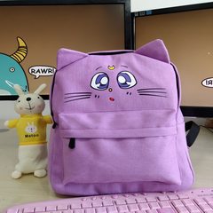 South Korean couple on simple text printed Canvas Backpack boy students personalized candy Sports Backpack Beautiful girl cat taro purple