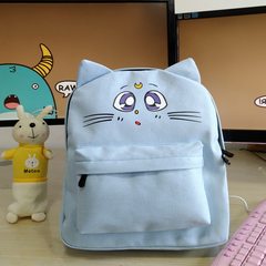 South Korean couple on simple text printed Canvas Backpack boy students personalized candy Sports Backpack The cat is fresh and blue