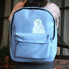 South Korean couple on simple text printed Canvas Backpack boy students personalized candy Sports Backpack Medium finger cat fresh blue