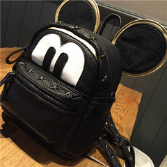 New handbag simple lovely Mickey Ears backpack, schoolbag rivets backpack Korean wind tide Black trumpet