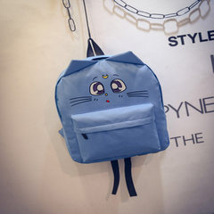 Large super adorable cute cat 2016 Korean fashion handbag backpack cartoon bag for middle school students Sky blue
