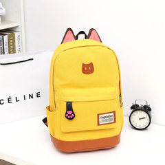 包邮2015新款猫耳朵双肩包男女韩版帆布时尚潮背包学生书包双背包 黄色