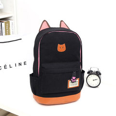 Mail 2015 new cat ear bag, men and women Korean canvas, fashion tide backpack, student bag, double Backpack black