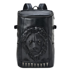 New China wind, lion head backpack, male and female fashion rivets, personality leisure large capacity computer tide bag black