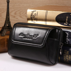 The 4.7 men's 5.5 inch mobile phone pocket leather belt wear vertical multifunction purse bag, leisure Large Cross Black