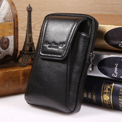 The 4.7 men's 5.5 inch mobile phone pocket leather belt wear vertical multifunction purse bag, leisure Large vertical black