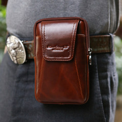 The 4.7 men's 5.5 inch mobile phone pocket leather belt wear vertical multifunction purse bag, leisure Large vertical champagne