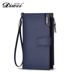 Diwei new men's leather handbags leather business of large capacity Long Wallet Zipper. blue