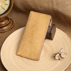 Original Retro Leather carving, hand zipper wallet, women's leather layer, cowhide leather, large capacity men's wallet, Long Wallet "The first layer of leather" Beige