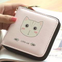 Mini Wallet female short version of the small fresh and lovely personality of students in Japan and South Korea all-match ultra-thin zipper buckle folding Pink