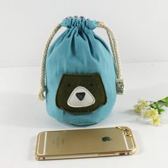 Cute cartoon bundle canvas bag, creative new mobile phone bag customization, hand carrying sundries, keys, change bag Wathet