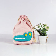 Cute cartoon bundle canvas bag, creative new mobile phone bag customization, hand carrying sundries, keys, change bag Pink