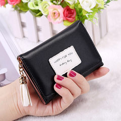 2017, the new version of Japan and South Korea version of the alphabet stitching, short women's wallets, tassels, 70 percent off multi-function women's, zero purse, female Army green