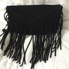2016 genuine leather fringed Bag Satchel Bag retro matte fashionista new handbag leather shoulder bag black