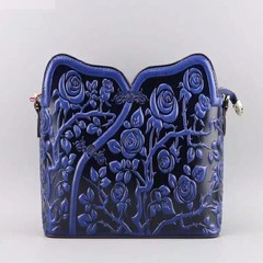 Imported leather embossed leather hand bag new branches of original folk style retro Bag Shoulder Bag Blue tree rose