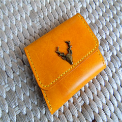 Mail first layer Leather Mini men and women purse, hand sewn leather, zero wallet, student card bag, handmade leather goods yellow