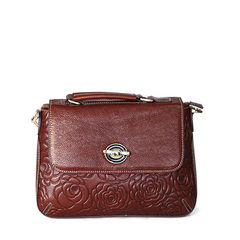 Tibet pimp new leather casual fashion handbag Crossbody Bag Leather 953953 peony press Embossed coffee