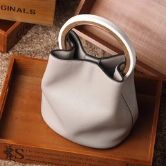 2017 ring leather bucket bag fashion chain bag and hand bag shoulder diagonal cross leather bag gray