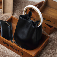 2017 ring leather bucket bag fashion chain bag and hand bag shoulder diagonal cross leather bag black