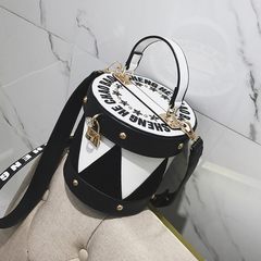 2017 Korean new handbag stitching bucket bag all-match leisure fashion handbags letter color shoulder diagonal cross black
