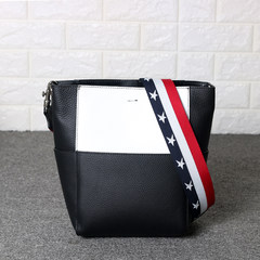 2017 new simple all-match leather color bucket bag handbag shoulder wide straps leisure Xiekua package tide black and white