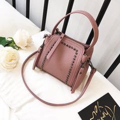 Vintage small bag 2017 summer new handbag leisure Korean rivet bucket bag Xiekua package laptop bag Pink