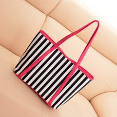 2017 new Korean women Shoulder Bag Handbag tide candy color Navy black and white striped bag simple Pink