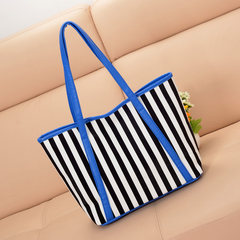 2017 new Korean women Shoulder Bag Handbag tide candy color Navy black and white striped bag simple Sky blue