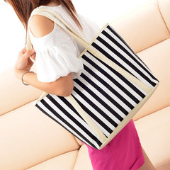 2017 new Korean women Shoulder Bag Handbag tide candy color Navy black and white striped bag simple Beige