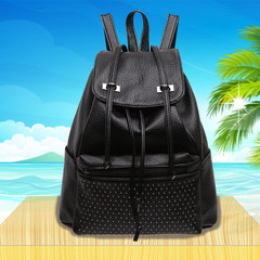 2016 new washing bag PU female shoulders HAN2 ban3 rivets backpack fashionista pumping with small backpack all-match leisure Black 516