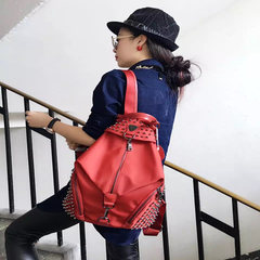 Europe 2017 new all-match nylon canvas rivet backpack female fashion all-match backpack tide European goods gules