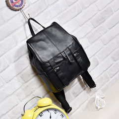 The dermal layer of leather bag female shoulders Baotou big European and American fashion bags, backpack chest simple wind black