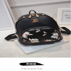 Fashion bag PU Leather Backpack School wind rivet jet printing Rose Butterfly double back mail bag Black Butterfly