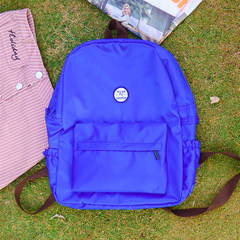 Harajuku wind backpack female Korean male high school students simple solid canvas bag leisure travel backpack computer blue