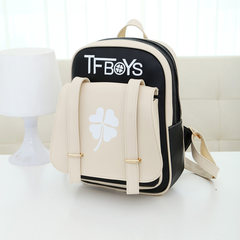 Tfboys Bag Backpack luminous source king Wang Junkai with student s casual leather small fresh female black