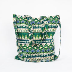 Original vintage folk style cotton linen bag hand bag bag portable hand bag shopping Xiekua package Green dog teeth have zip