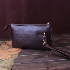 Original custom handmade leather goods leather leather casual bulk men hand bag genuine clutch Dark brown