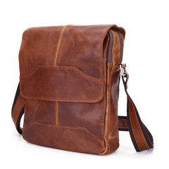New hot car stitching, cover type leather, men's satchel, head layer, leather, casual, fashion, single shoulder, men's bag brown
